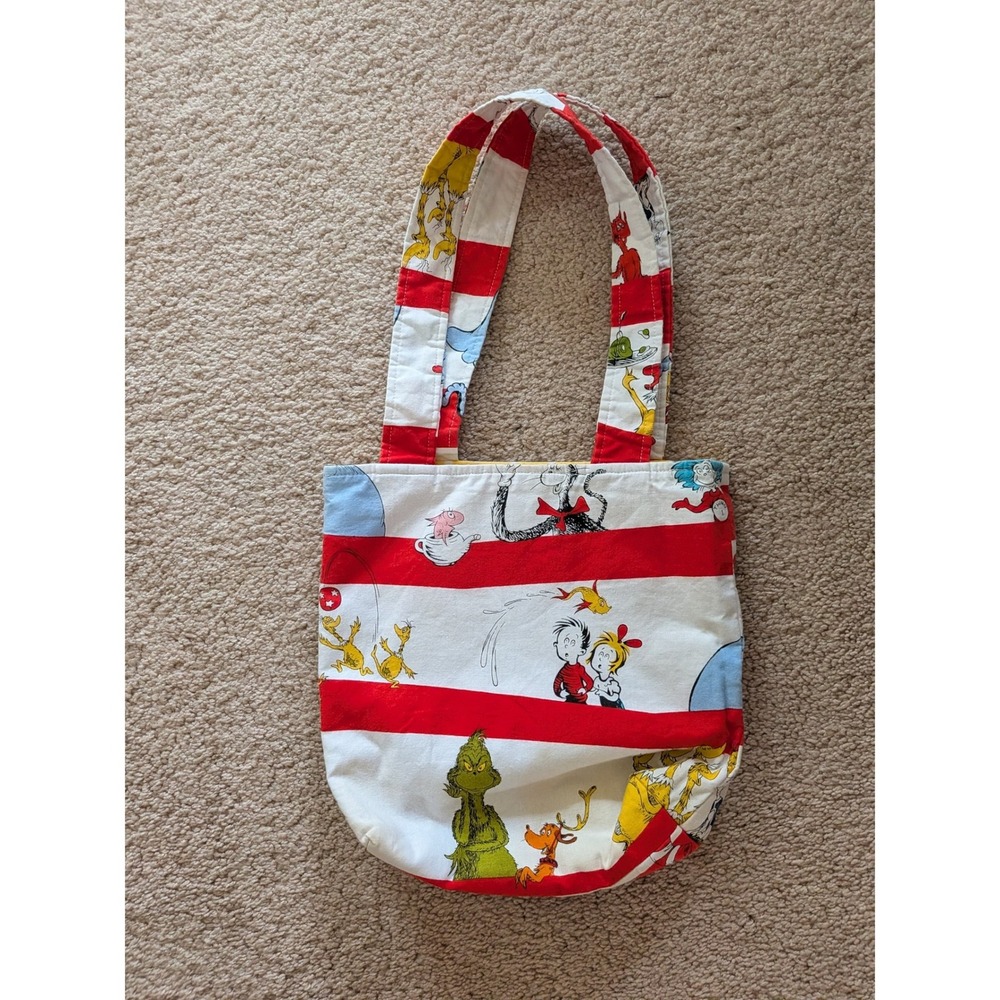 Myah Bags Handmade Dr Seuss Tote Cat in the Hat Grinch Polka Dot Lining - Picture 5 of 6